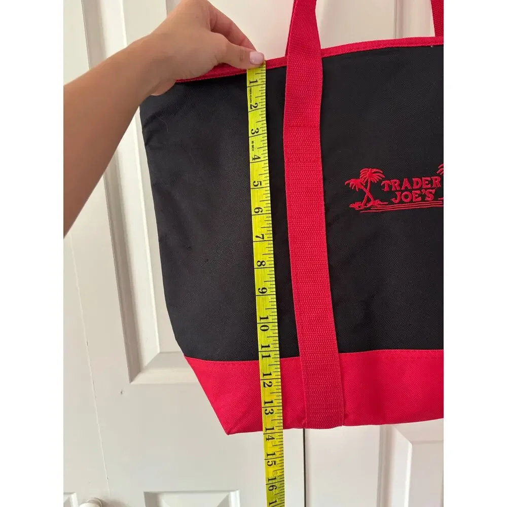 Trader Joe’s Insulated Reusable Grocery Tote Bag Black Red Large Cooler Shopper